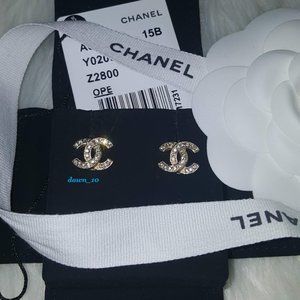 Chanel Mini Swarovski Crystal CC Earrings, Gold